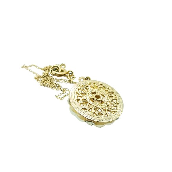 Vintage Gold-Tone Floral Pendant Necklace with Rhinestone Accents & Filigree - Picture 4 of 4
